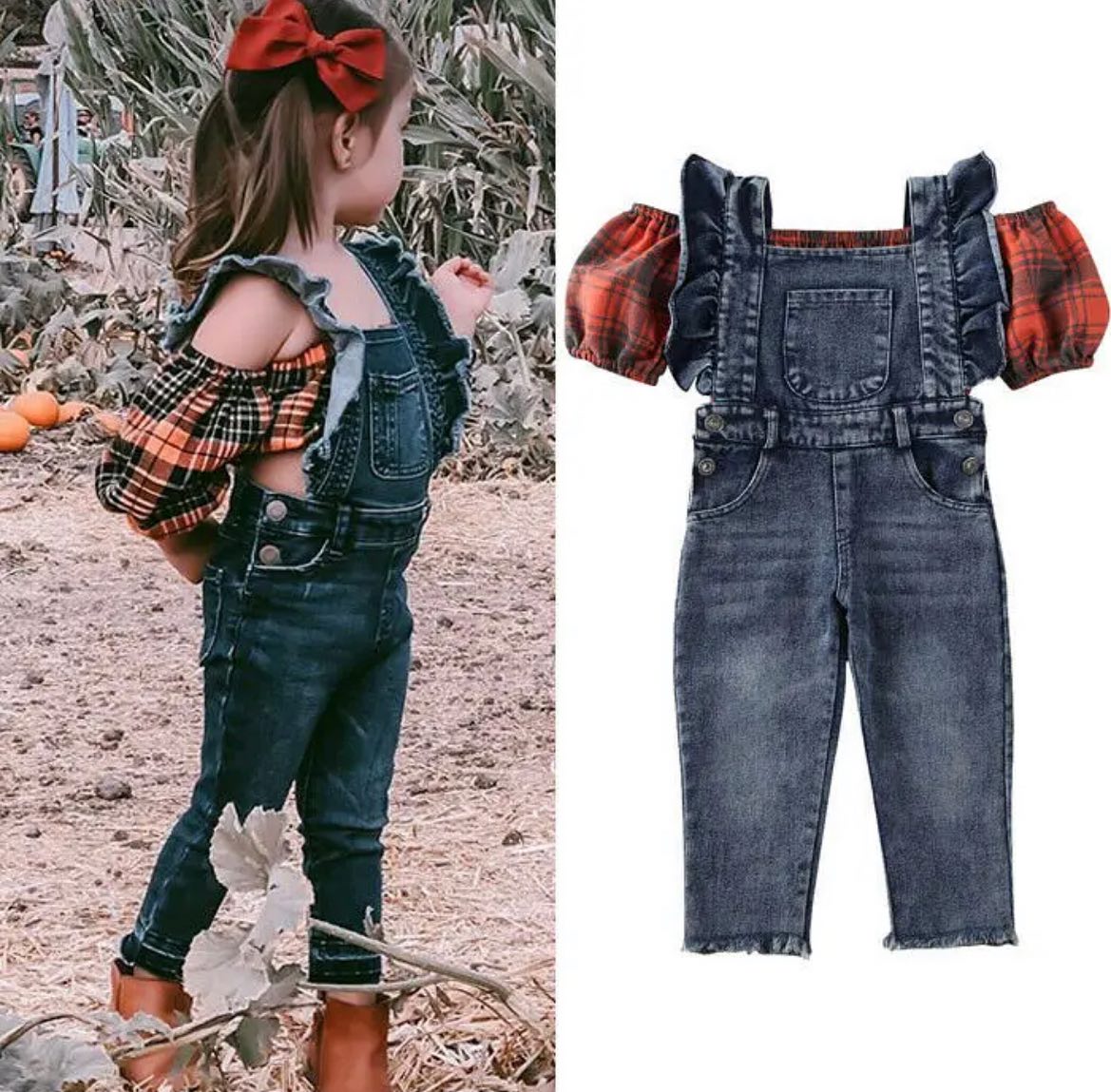 Cropped Plaid Bib Set