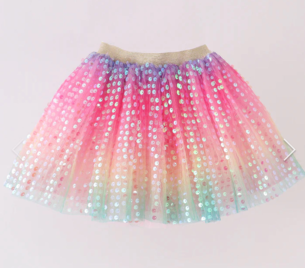 Rainbow Sequin Tulle Skirt
