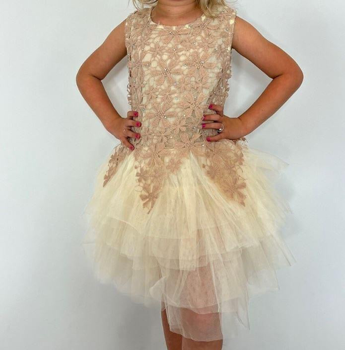 Gold Floral and Tulle Dress