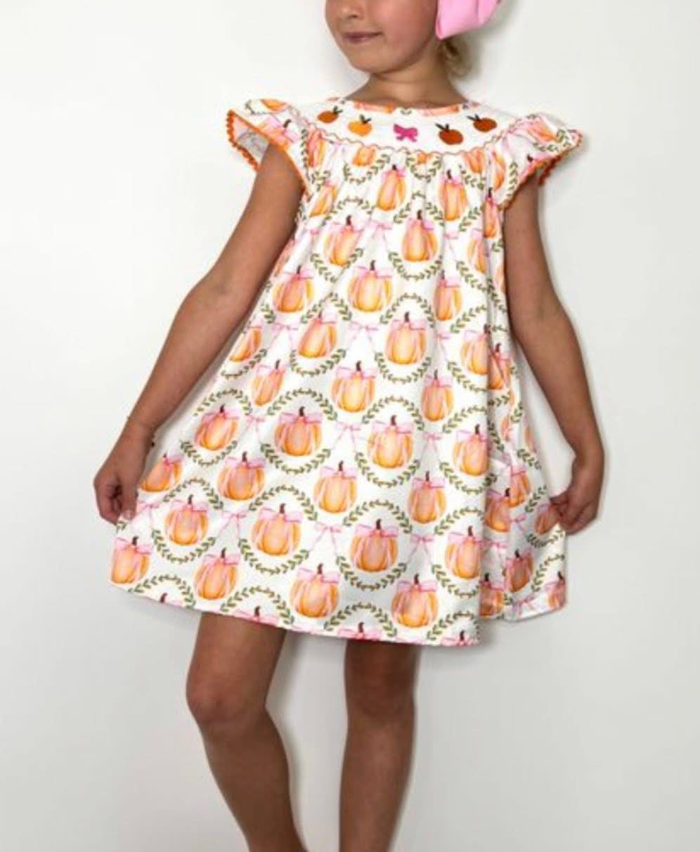 Pumpkin Lattice Smocked Dress