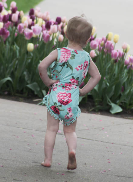 Mint Floral Pom Pom Romper