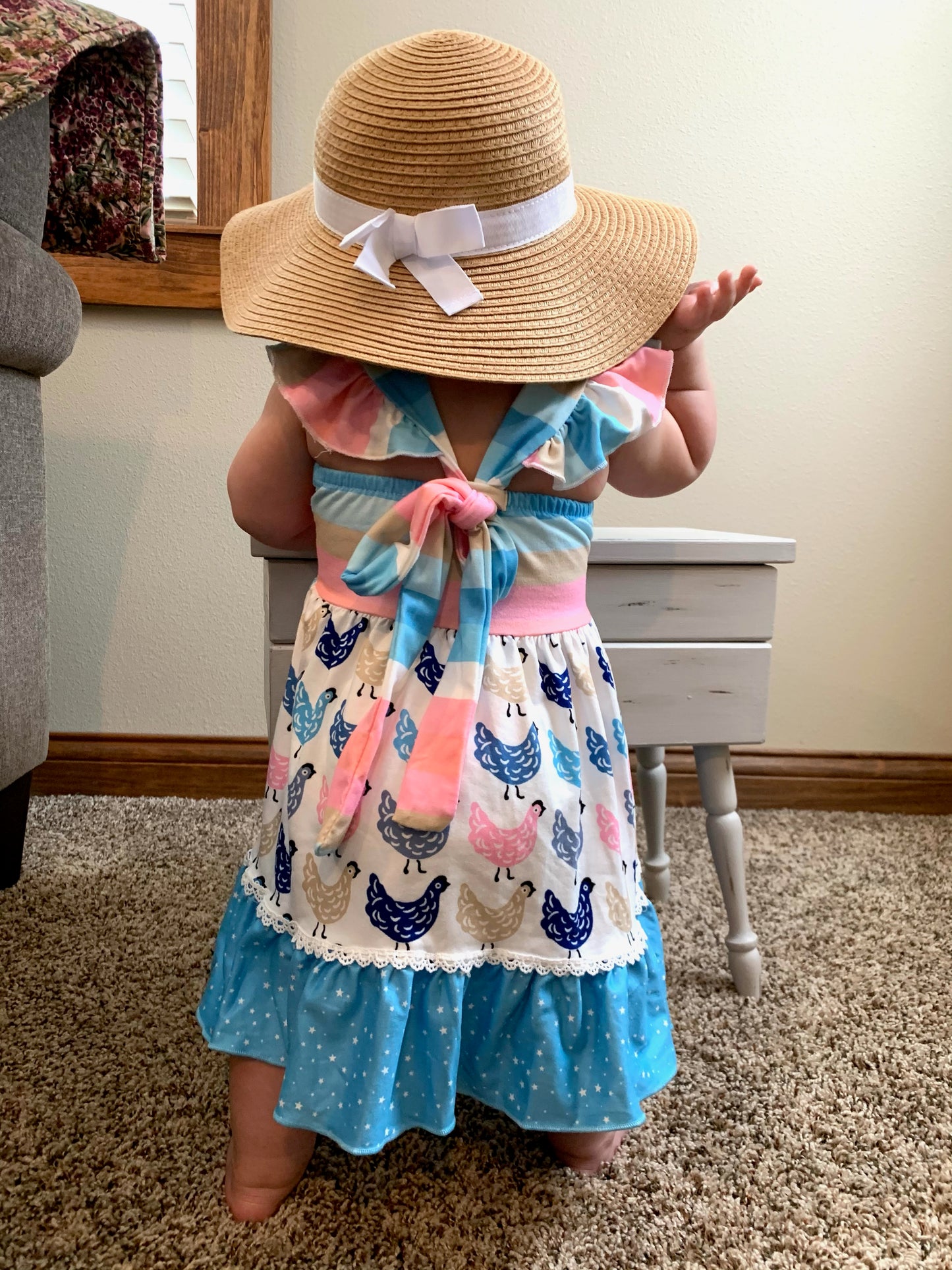 Chickens & Stripes Print Dress