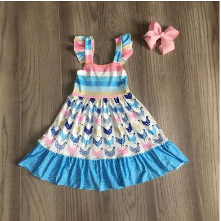 Chickens & Stripes Print Dress