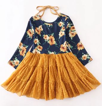 Mustard Floral Ruffle Dress