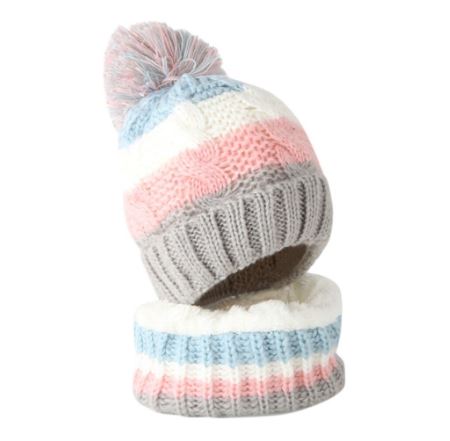 Striped Beanie and Scarf Set