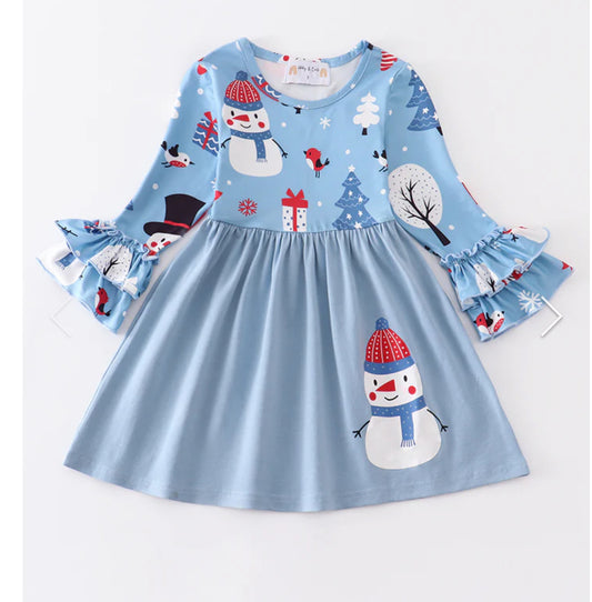 Blue Snowman Christmas Dress