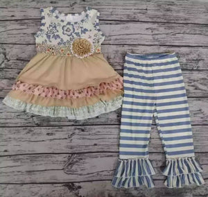 Floral & Stripes Bell Bottom Set