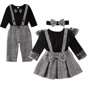Plaid Suspender Sibling Outfit Set