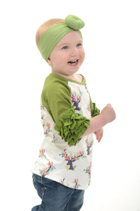 Olive Ruffle Deer Top