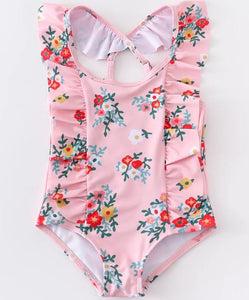 Pink Floral Ruffle Swimsuit