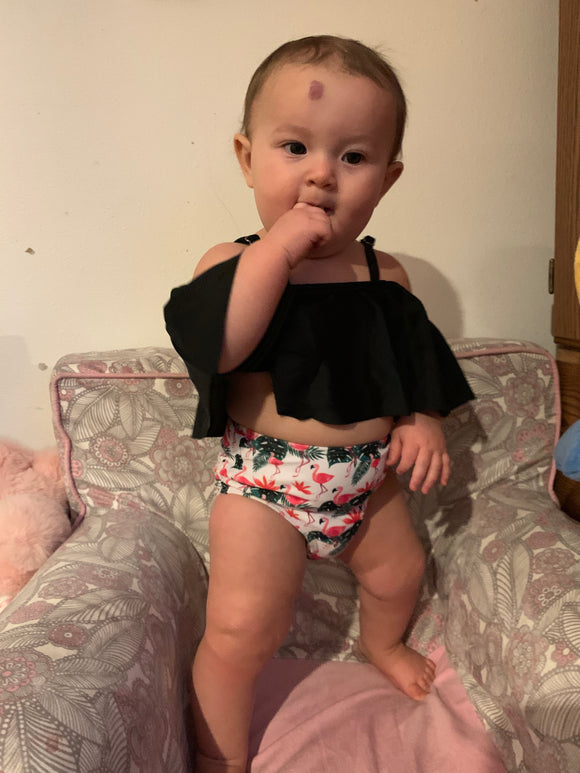 High Waisted Floral Flamingo Swim Set