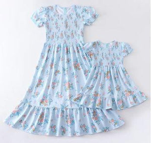 Light Blue Floral Smocked Dress Mommy-N-Me