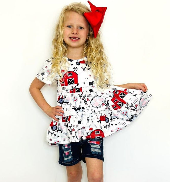 Red Barn Denim Shorts Set